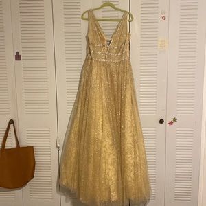 Gold Formal Dress with rhinestone details.